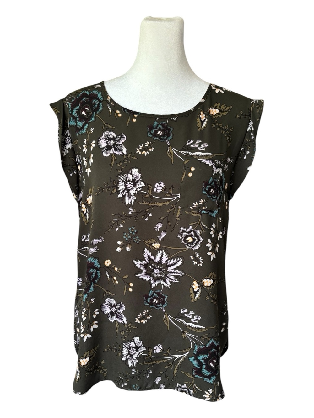 LOFT Olive Green Floral Cap-Sleeve Camisole
